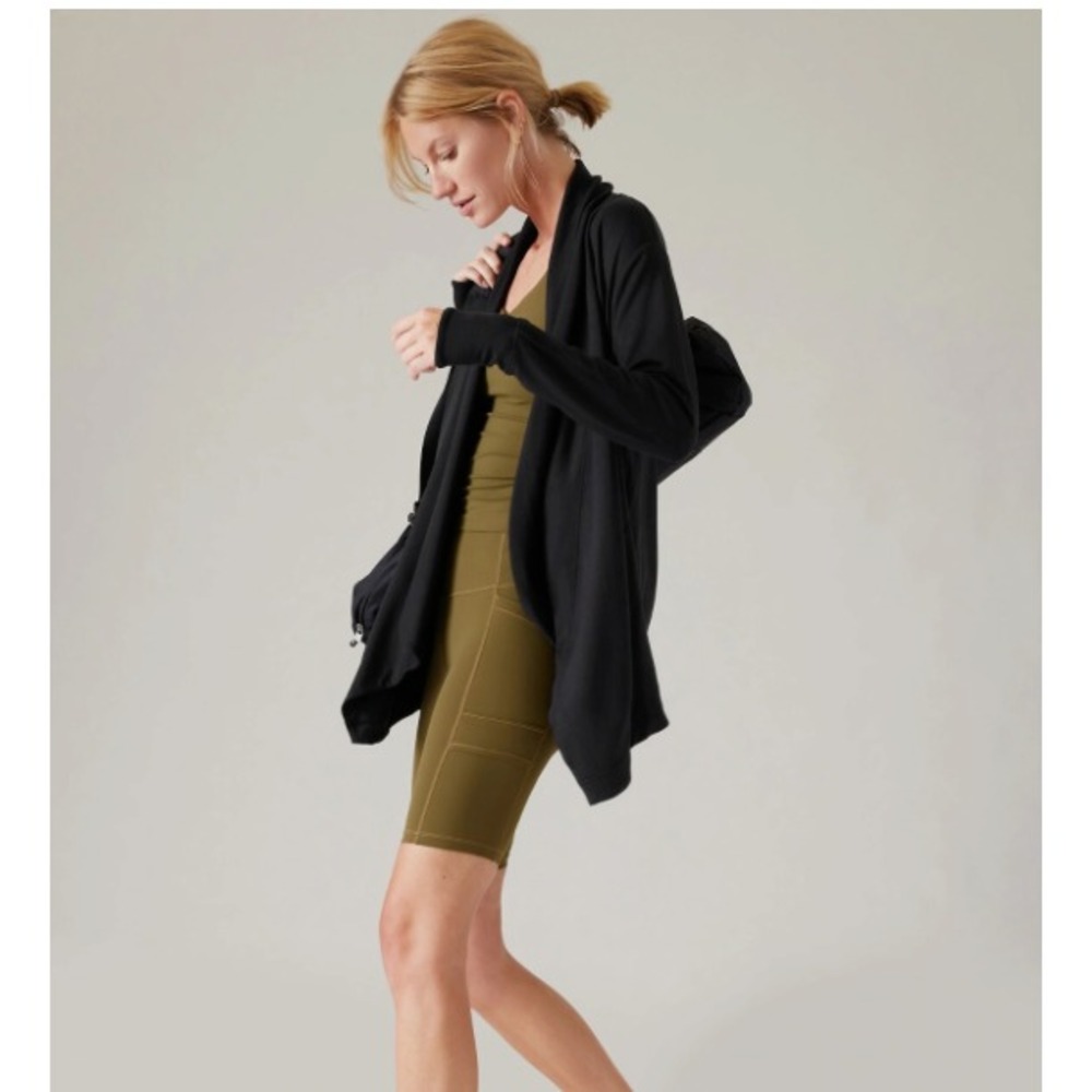 Athleta Womens Pranayama Restore Wrap Sz S Black Open Cardigan Yoga Athleisure
